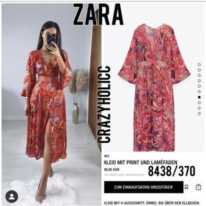 M4 ZARA METALLIC THREAD PRINTED DRESS Multicolored Tunic Cardigan Red Sparkle M